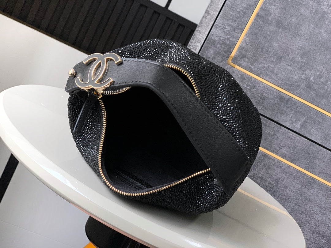 CHANEL 25S SHOPPING BAG 18 CM IN BLACK RHINESTONE-STUDDED