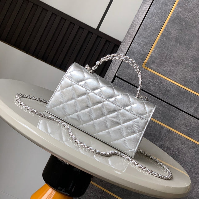 CHANEL 25S KELLY BAG 18 IN SILVER METALLIC LAMBSKIN WITH SILVER HARDWARE STYLE 3
