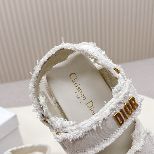 DIOR BACK-STRAP SANDALS 25S IN WHITE DENIM AND CALFSKIN WITH GOLD HARDWARE