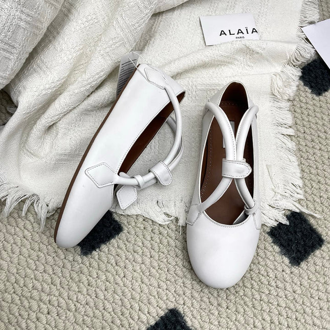 ALAIA 26S BALLET TECKEL IN WHITE CALFSKIN