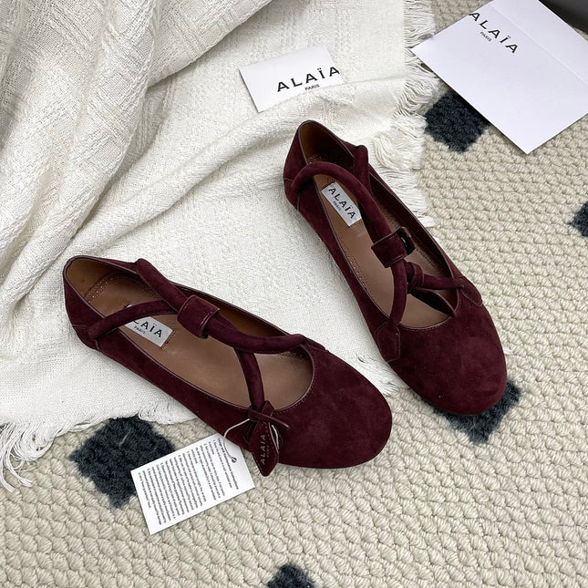 ALAIA 26S BALLET TECKEL IN DARK RED SUEDE