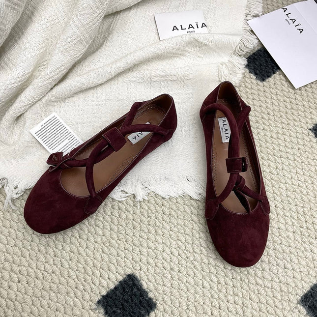 ALAIA 26S BALLET TECKEL IN DARK RED SUEDE