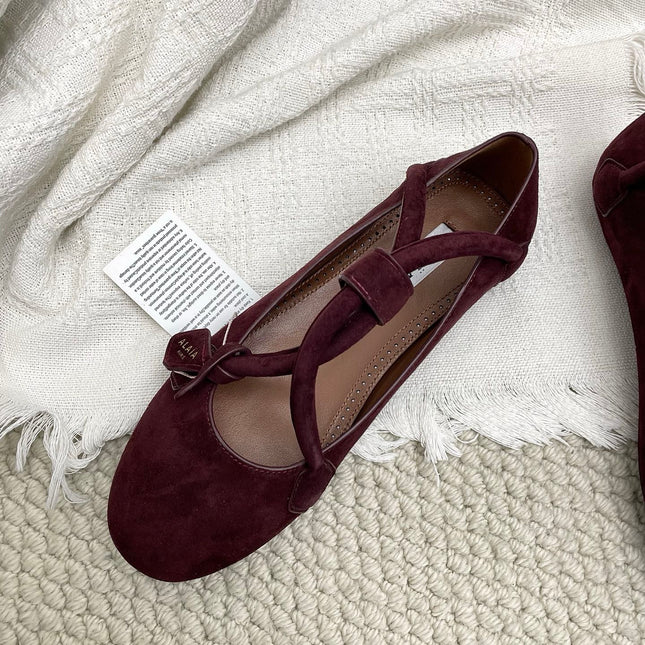 ALAIA 26S BALLET TECKEL IN DARK RED SUEDE