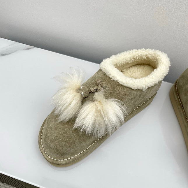 MIUMIU 26S ANKLE SHEARLING BOOTS IN TAUPE BEIGE SUEDE