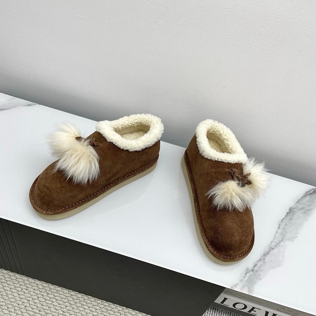 MIUMIU 26S ANKLE SHEARLING BOOTS IN DARK BROWN SUEDE