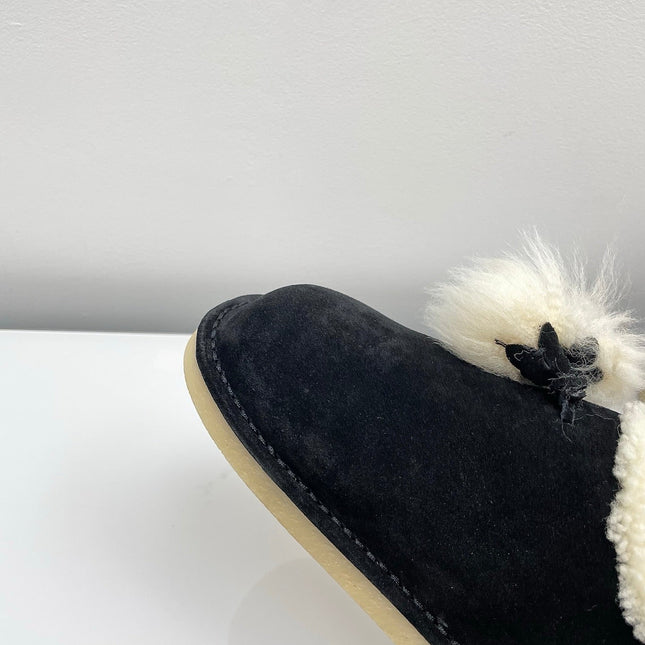 MIUMIU 26S ANKLE SHEARLING BOOTS IN BLACK SUEDE