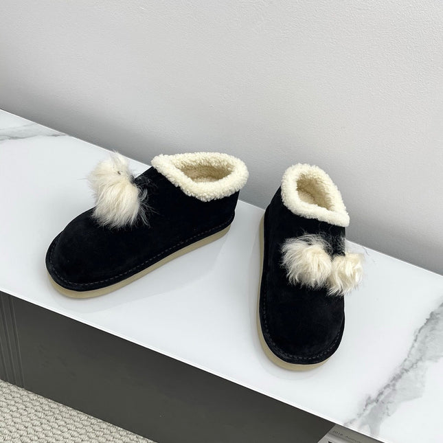 MIUMIU 26S ANKLE SHEARLING BOOTS IN BLACK SUEDE
