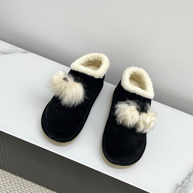 MIUMIU 26S ANKLE SHEARLING BOOTS IN BLACK SUEDE