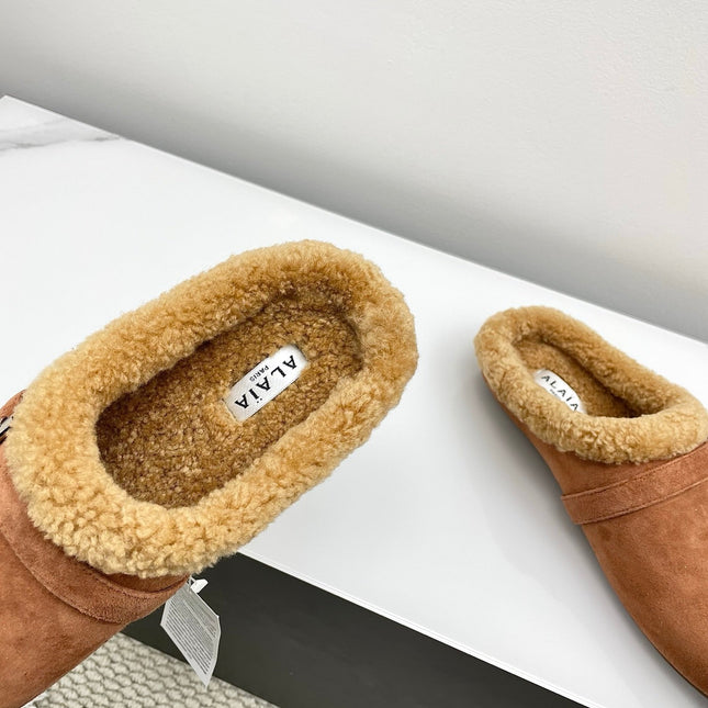 ALAIA 26S MULE IN BROWN SUEDE AND WOOL