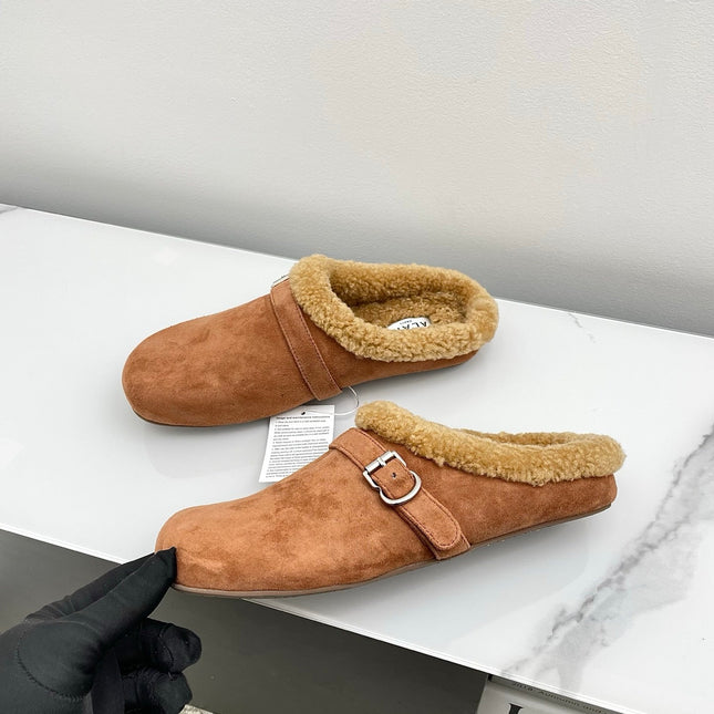 ALAIA 26S MULE IN BROWN SUEDE AND WOOL