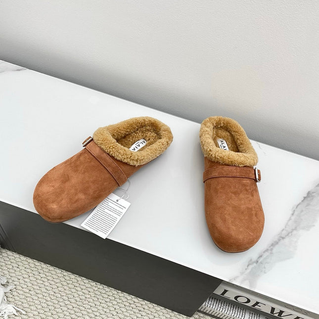 ALAIA 26S MULE IN BROWN SUEDE AND WOOL