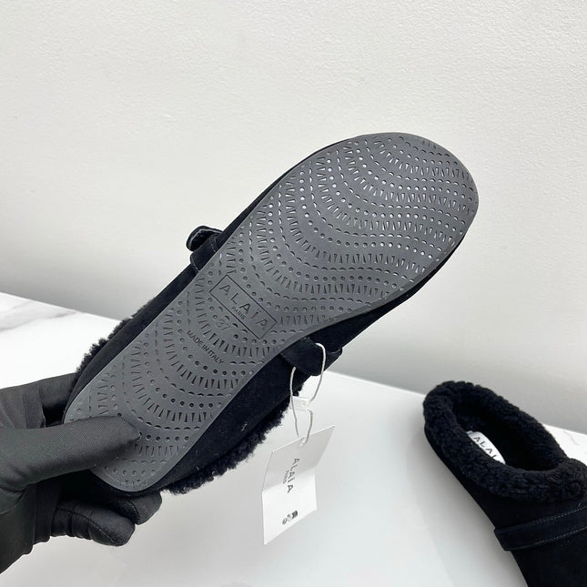 ALAIA 26S MULE IN BLACK SUEDE AND WOOL
