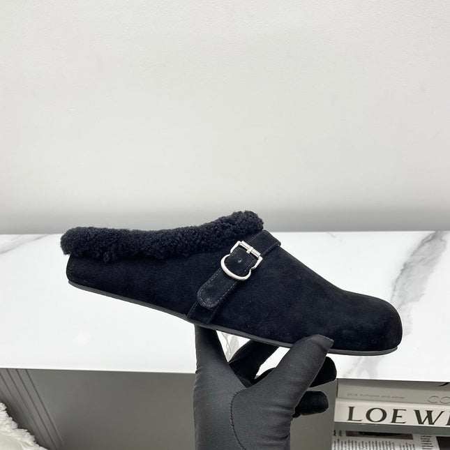 ALAIA 26S MULE IN BLACK SUEDE AND WOOL
