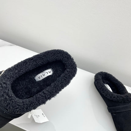 ALAIA 26S MULE IN BLACK SUEDE AND WOOL