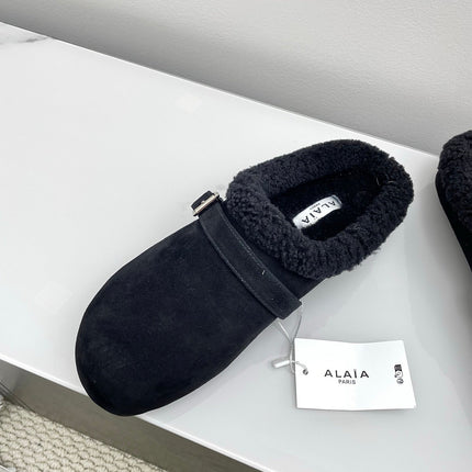 ALAIA 26S MULE IN BLACK SUEDE AND WOOL
