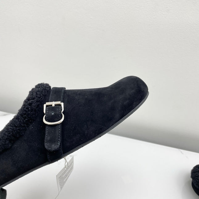 ALAIA 26S MULE IN BLACK SUEDE AND WOOL