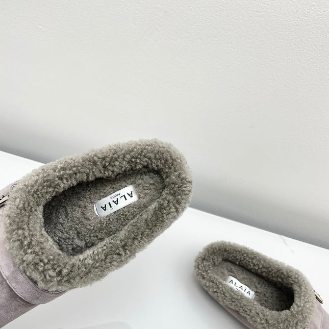 ALAIA 26S MULE IN PINKISH GREY SUEDE AND WOOL