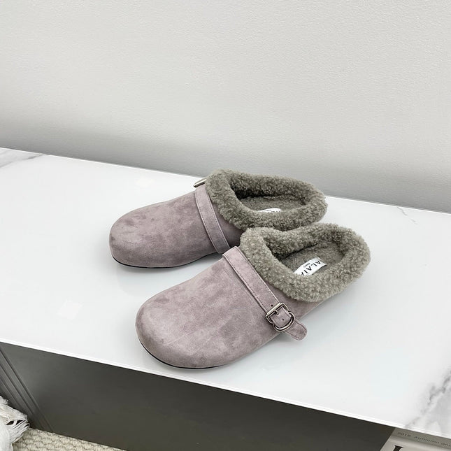 ALAIA 26S MULE IN PINKISH GREY SUEDE AND WOOL