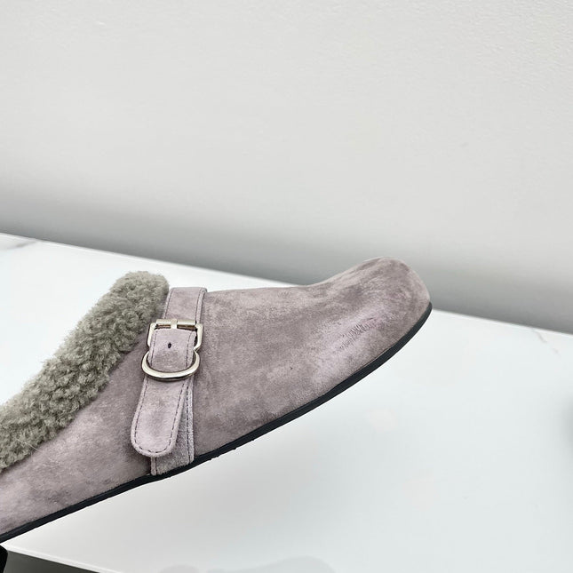 ALAIA 26S MULE IN PINKISH GREY SUEDE AND WOOL