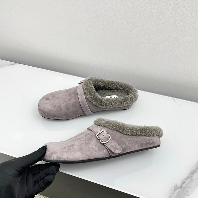 ALAIA 26S MULE IN PINKISH GREY SUEDE AND WOOL