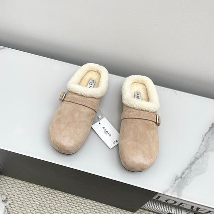 ALAIA 26S MULE IN BEIGE SUEDE AND WOOL