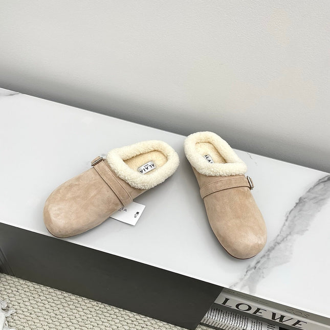 ALAIA 26S MULE IN BEIGE SUEDE AND WOOL