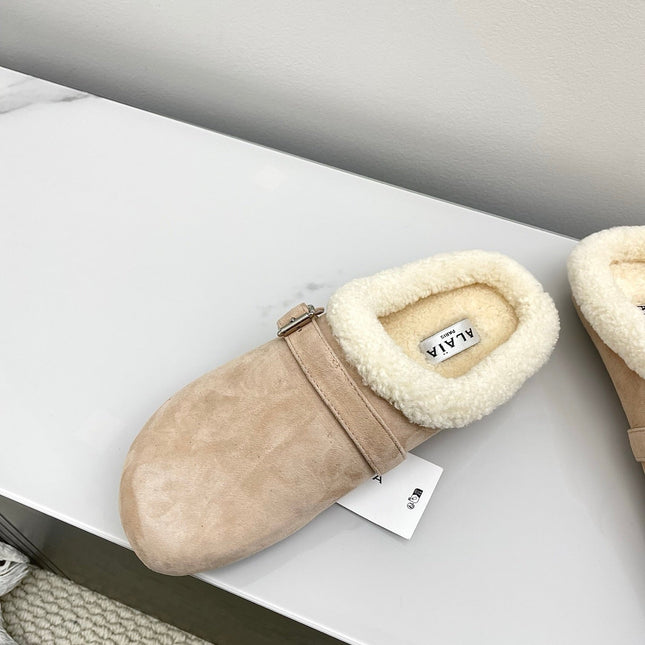 ALAIA 26S MULE IN BEIGE SUEDE AND WOOL