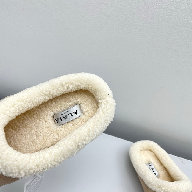 ALAIA 26S MULE IN BEIGE SUEDE AND WOOL