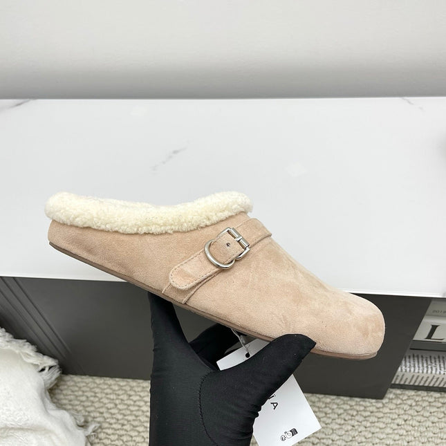 ALAIA 26S MULE IN BEIGE SUEDE AND WOOL