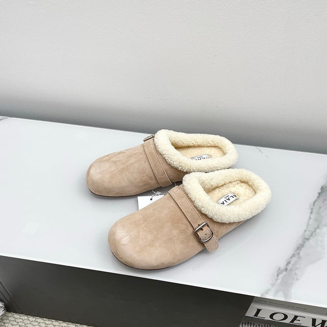 ALAIA 26S MULE IN BEIGE SUEDE AND WOOL