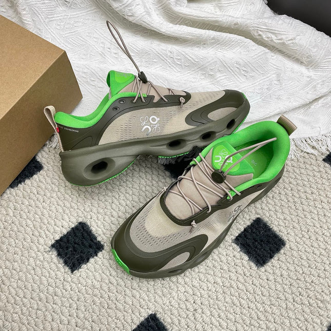 LOEWE 26S CLOUDSOLO SNEAKERS IN OLIVE GREEN AND BEIGE RECYCLED POLYESTER