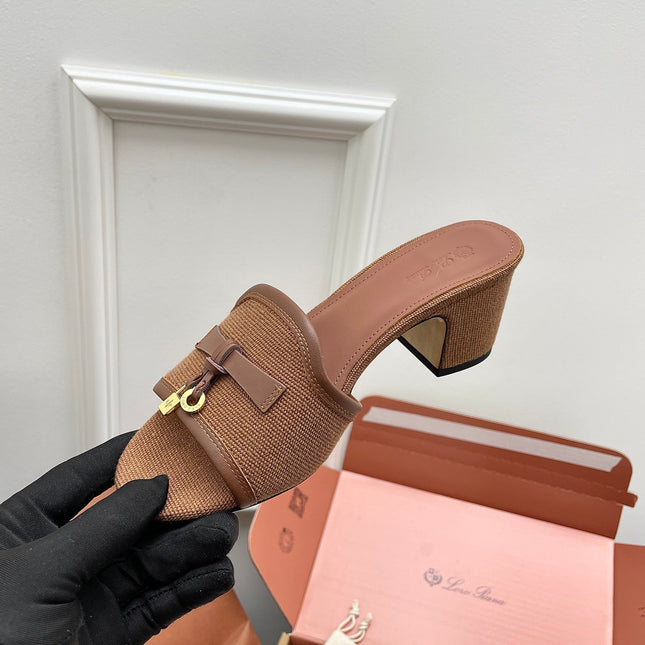 LP 26S HIGH HEEL SANDALS IN BROWN CANVAS AND CALFSKIN