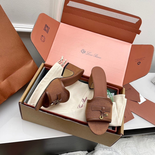 LP 26S HIGH HEEL SANDALS IN BROWN CANVAS AND CALFSKIN