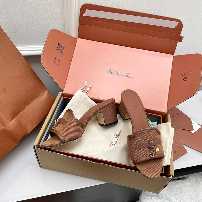 LP 26S HIGH HEEL SANDALS IN BROWN CANVAS AND CALFSKIN