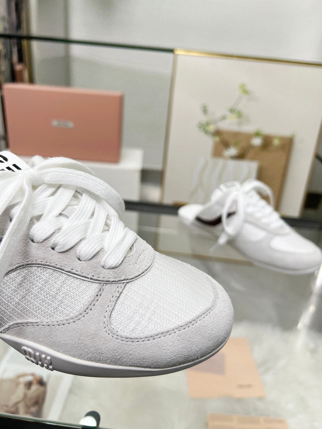 GYMNASIUM SNEAKERS MULES LIGHT GREY SUEDE AND WHITE TECHNICAL FABRIC