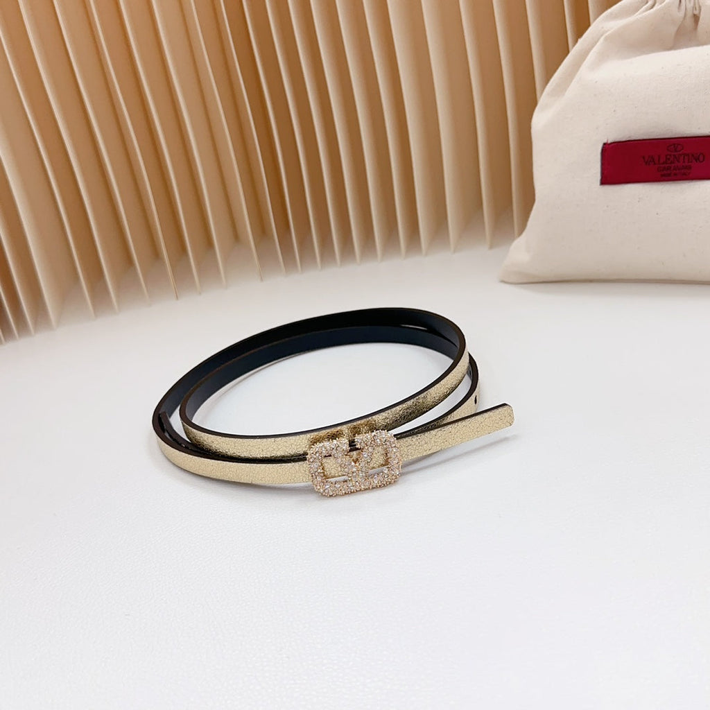 VL Belt 8mm Buckle Gold Diamond Leather Gold Black