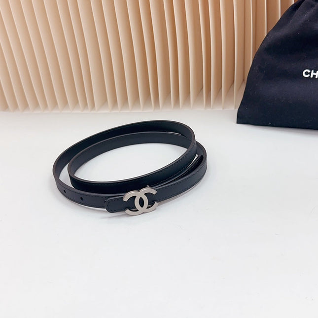 CC BELT 15 MM IN BLACK CALFSKIN WITH SILVER HARDWARE
