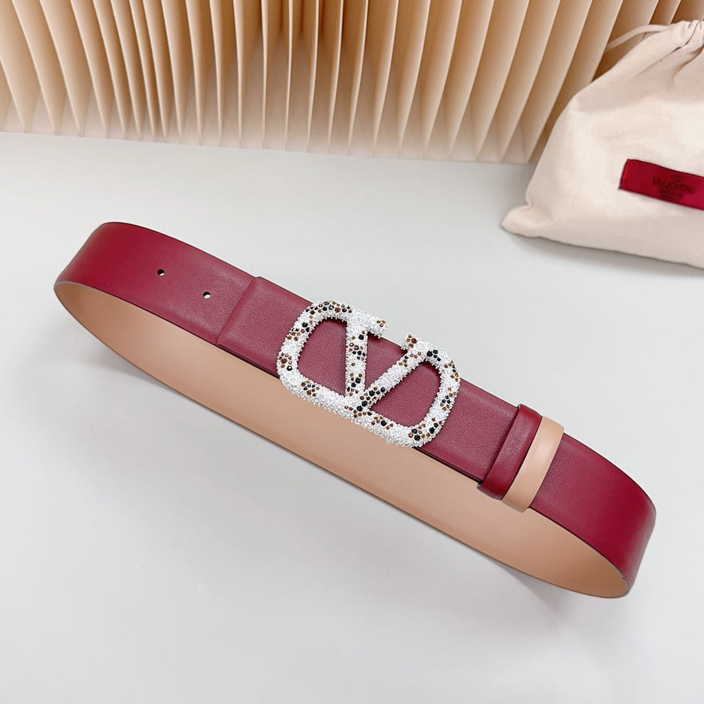 Vlogo Brown Black White Stone Silver Buckle Belt 40mm Wine Beige Leather