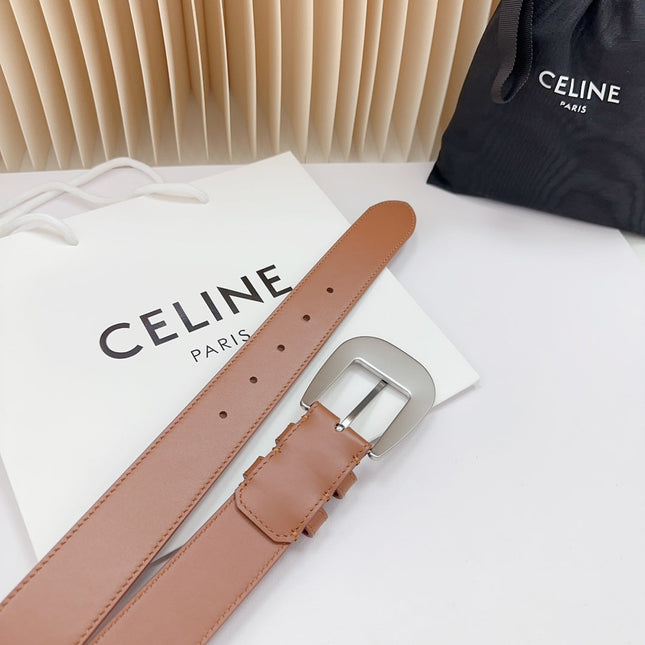 LARGE WESTERN 35 MM BELT BRONZE BROWN CALFSKIN SILVER HARDWARE