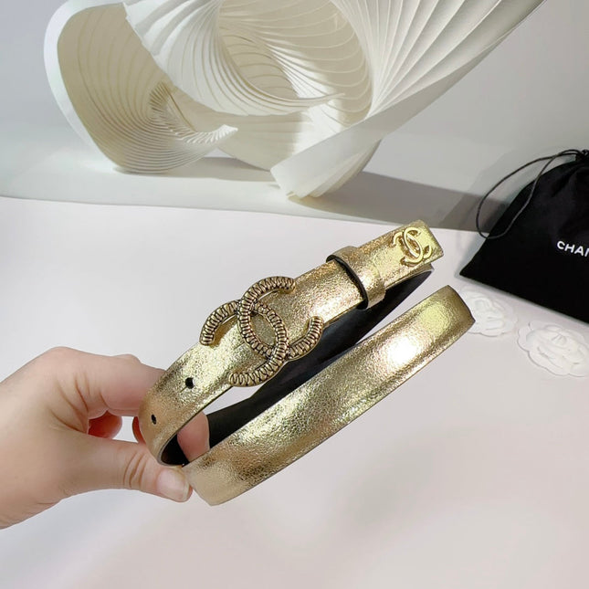 CC BELT 20 MM IN GOLDEN CALFSKIN WITH GOLD HARDWARE