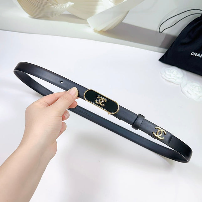 CC BELT 20 MM IN BLACK CALFSKIN WITH GOLD MIX BLACK METAL BUCKLE