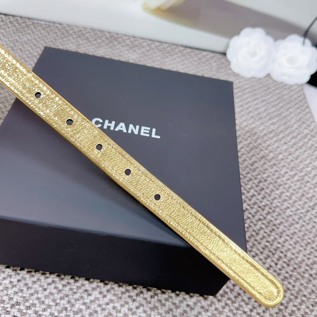CC BELT 20 MM IN BLACK AND GOLDEN CALFSKIN WITH METAL BUCKLE