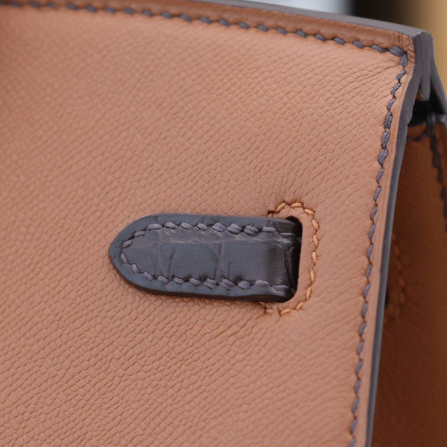 BIRKIN FAUBOURG TOUCH 20 IN CHOCOLATE MIX BRONZE BROWN CALFSKIN WITH SILVER HARDWARE
