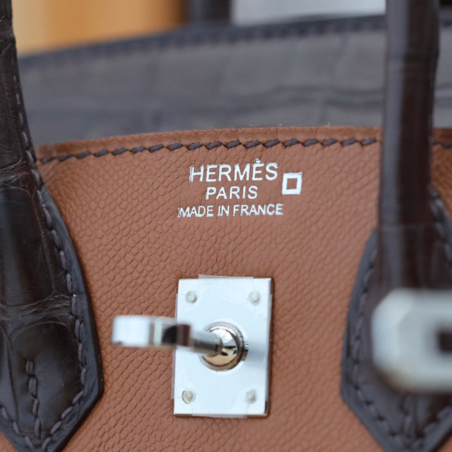 BIRKIN FAUBOURG TOUCH 20 IN CHOCOLATE MIX BRONZE BROWN CALFSKIN WITH SILVER HARDWARE