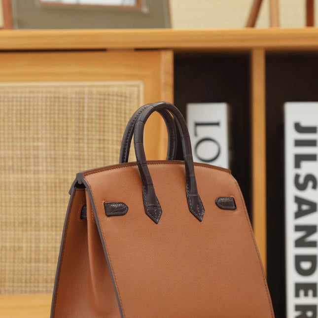 BIRKIN FAUBOURG TOUCH 20 IN CHOCOLATE MIX BRONZE BROWN CALFSKIN WITH SILVER HARDWARE
