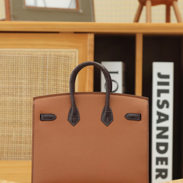 BIRKIN FAUBOURG TOUCH 20 IN CHOCOLATE MIX BRONZE BROWN CALFSKIN WITH SILVER HARDWARE