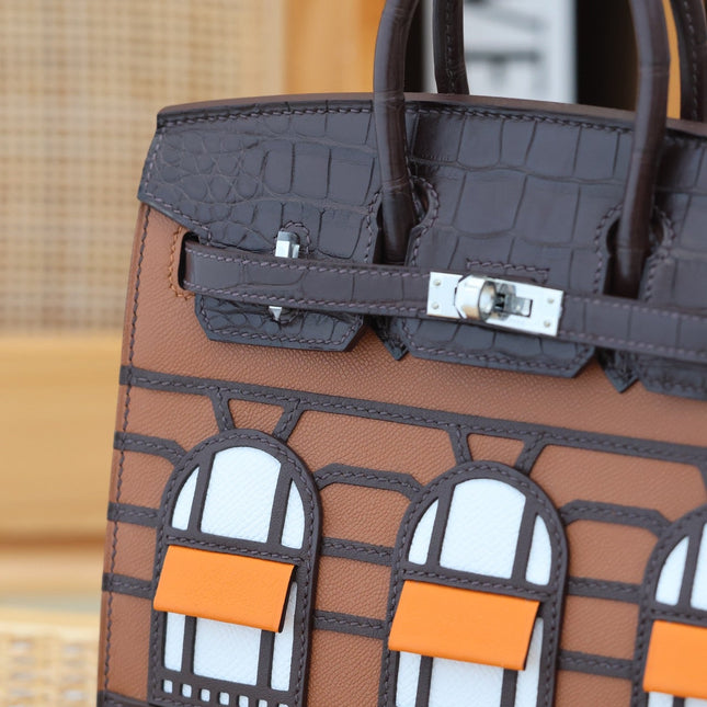 BIRKIN FAUBOURG TOUCH 20 IN CHOCOLATE MIX BRONZE BROWN CALFSKIN WITH SILVER HARDWARE