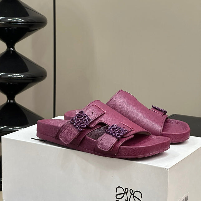 LOEWE 26S EASE SLIDE IN WINE RED CALFSKIN