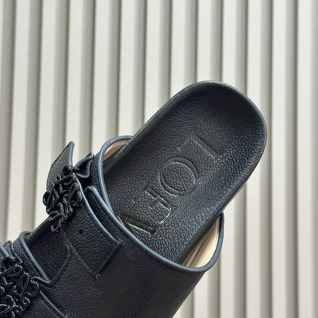 LOEWE 26S EASE SLIDE IN BLACK CALFSKIN