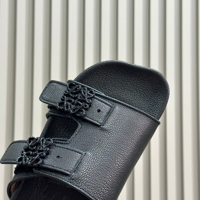 LOEWE 26S EASE SLIDE IN BLACK CALFSKIN
